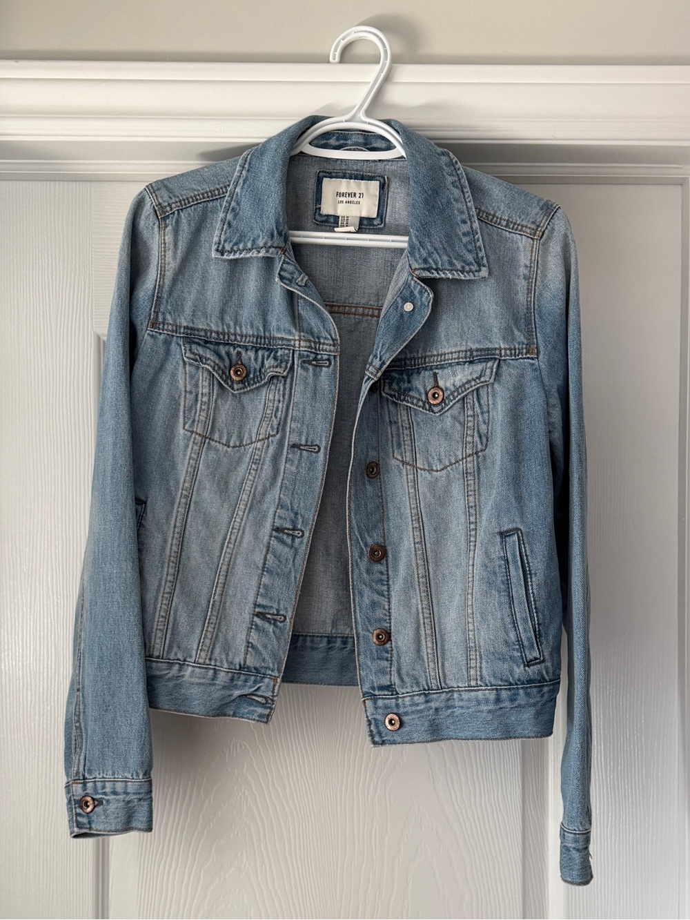 Forever 21 Light Wash Denim Jacket - Pale Blue